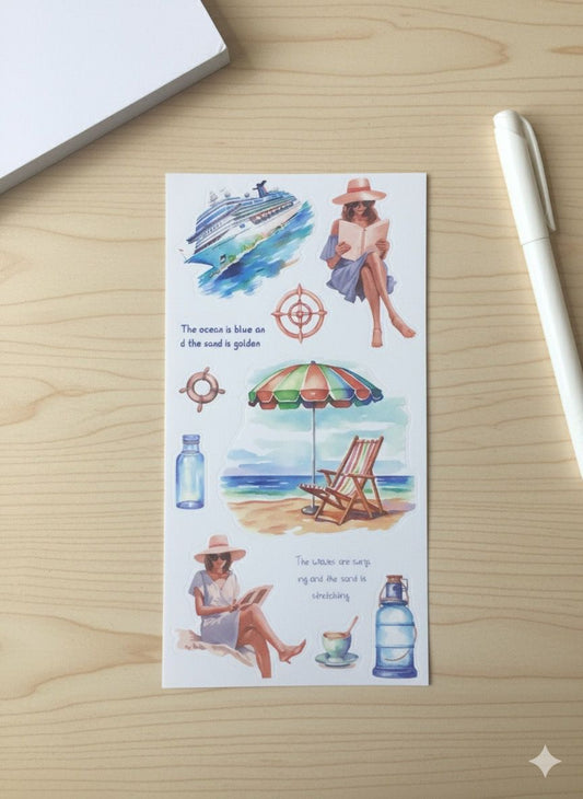 Deniz ve Okyanus Konseptli Sticker Seti 20 Sayfa–Planner, Ajanda ve Scrapbook Süsleme İçin