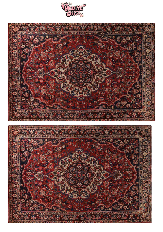 20’li Otantik Halı Desenli Yapışkanlı Scrapbook Kağıdı Seti 15x15 cm Vintage Dekoratif Kağıt