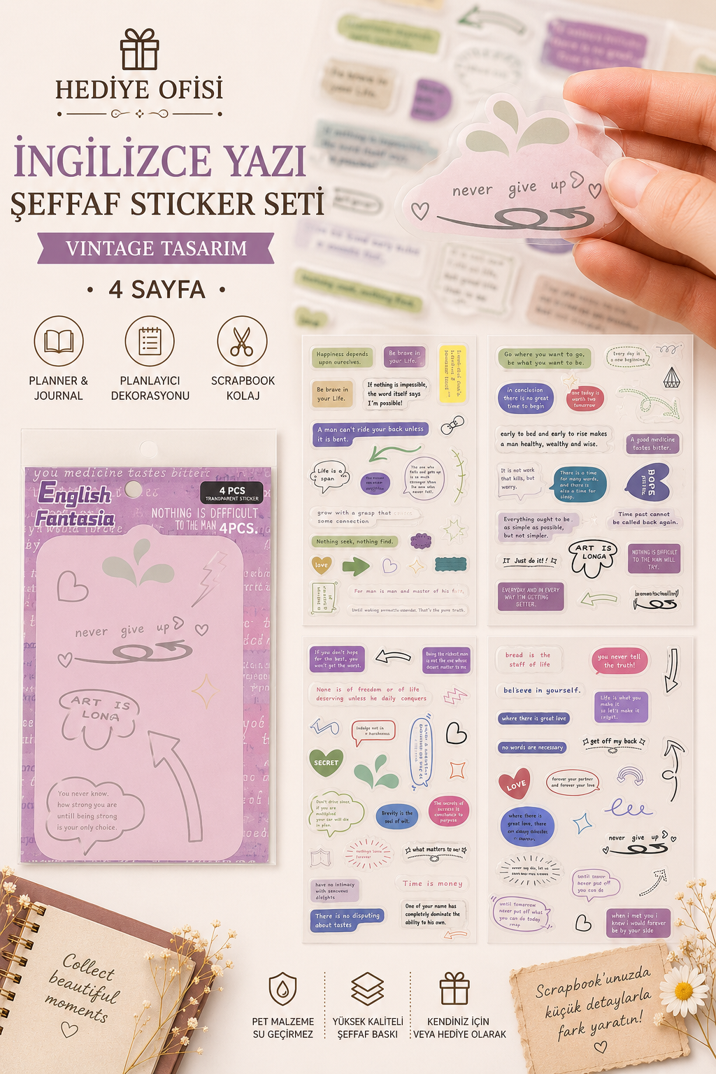 İngilizce Yazı Sticker 4 sayfa