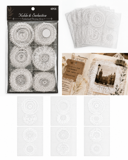 Vintage Dantel Scrapbook Sticker Set 6 Sayfa
