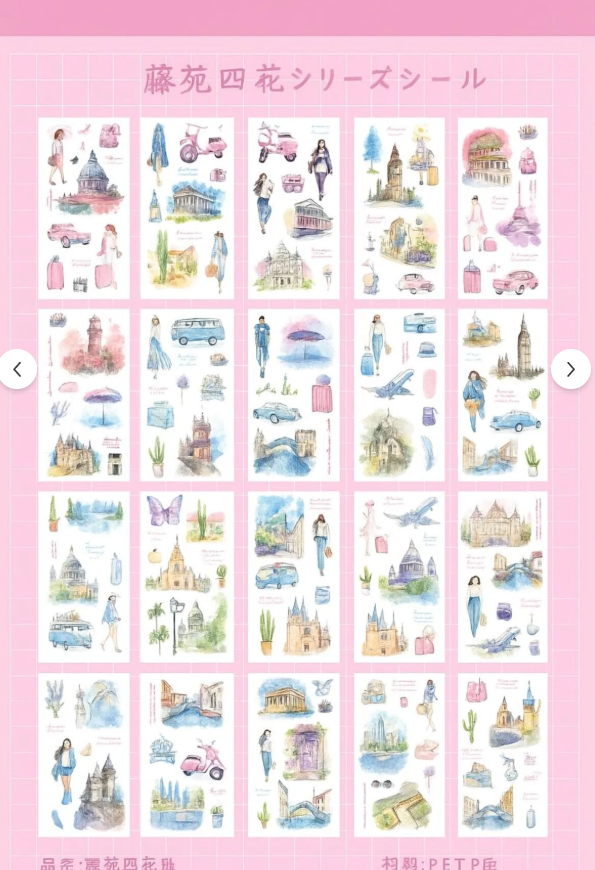Şehir ve Seyahat Konseptli 20 Sayfa Sticker Seti – Retro Urban-Bullet Journal Etiket