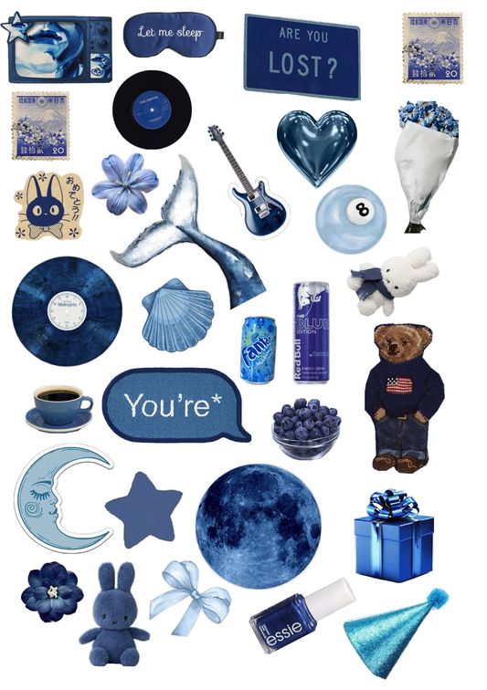 3Lü Blue Collection Retro Sticker, Çıkartma, Ajanda, Günlük, Planlayıcı, Bullet Journal ,Scrapbook