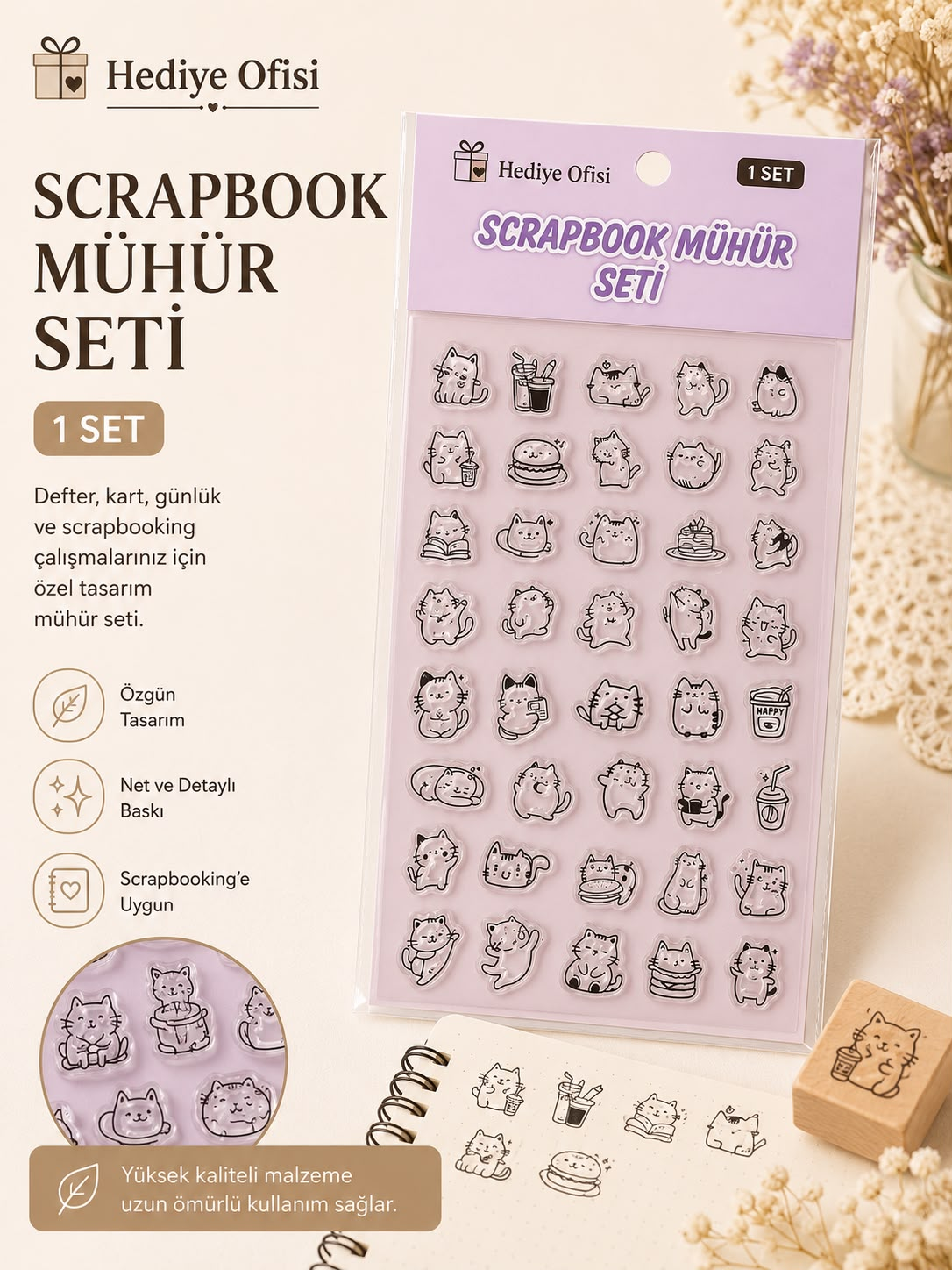 Şeffaf Silikon Scrapbook Mühür Seti 1 Adet Sevimli Kediler