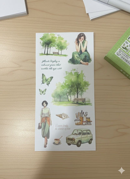 Emerald Vintage Sticker Seti 20 SAYFA – Zümrüt Yeşili Retro Tasarım Etiketler | Hediye Ofisi