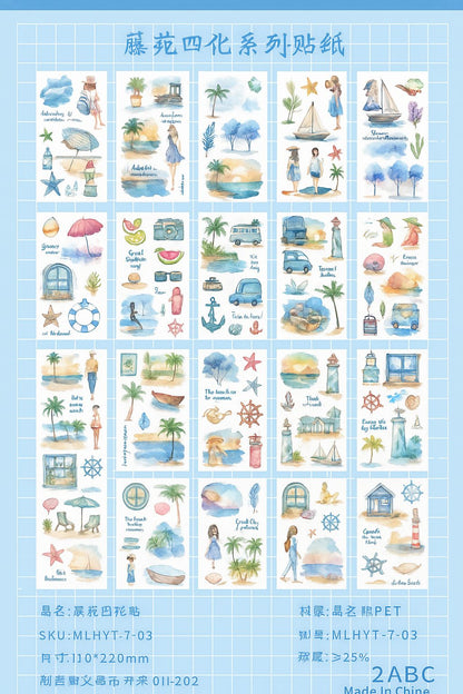 Deniz ve Okyanus Konseptli Sticker Seti 20 Sayfa–Planner, Ajanda ve Scrapbook Süsleme İçin