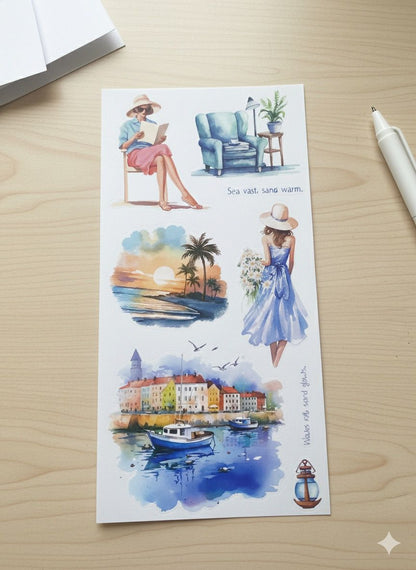 Deniz ve Okyanus Konseptli Sticker Seti 20 Sayfa–Planner, Ajanda ve Scrapbook Süsleme İçin
