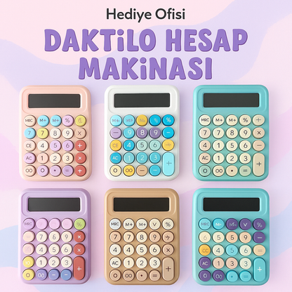 Pinterest Hesap Makinası Daktilo Tasarım Renkli Tuşlu Masaüstü Hesap Makinesi – Pastel Retro