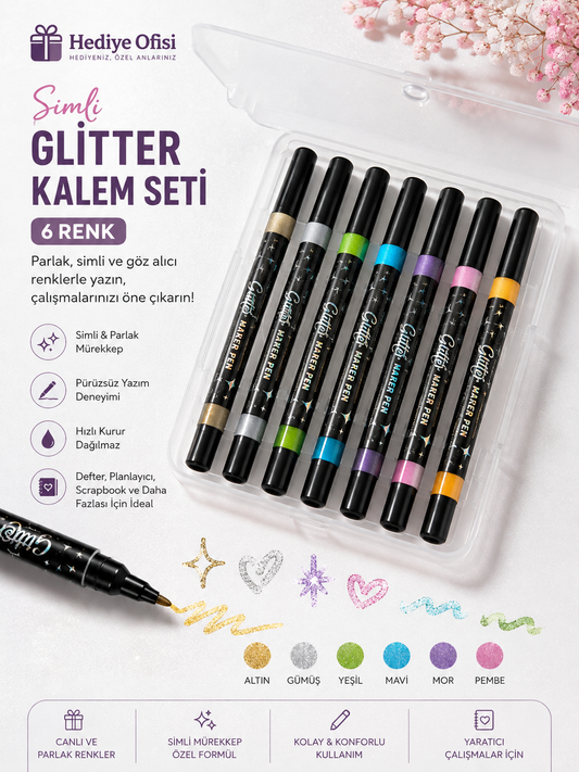 12li Simli Glitter Kalem Seti