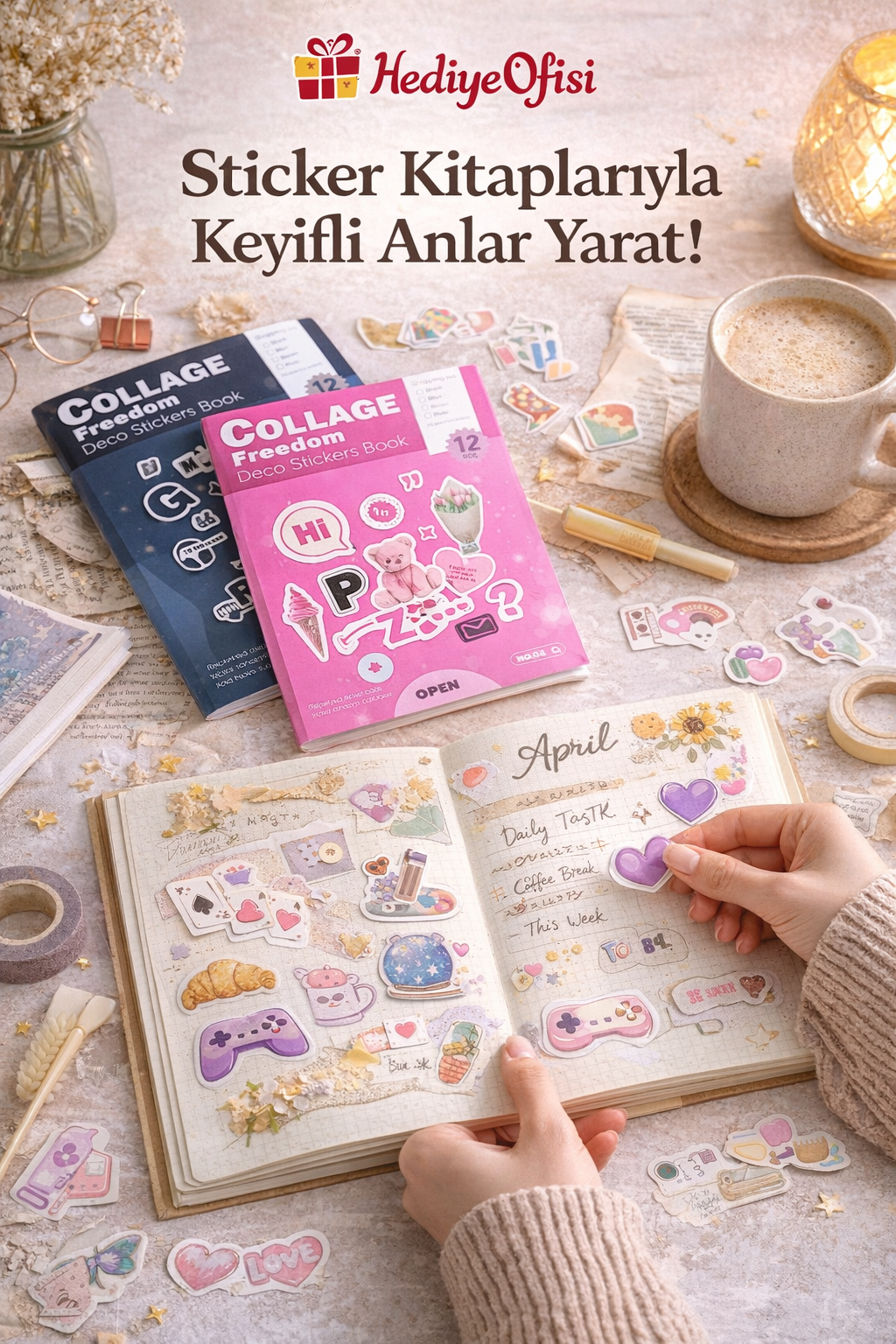 Hediye Ofisi Collage Freedom 12 Sayfa Sticker Kitabı–4 Farklı Tema, Planner&Scrapbook Sticker 1 ADET