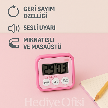Kronometreli Ders Çalışma Saati -Dijital Kronometre|Sesli Uyarı – Mıknatıslı & Masaüstü Zamanlayıcı