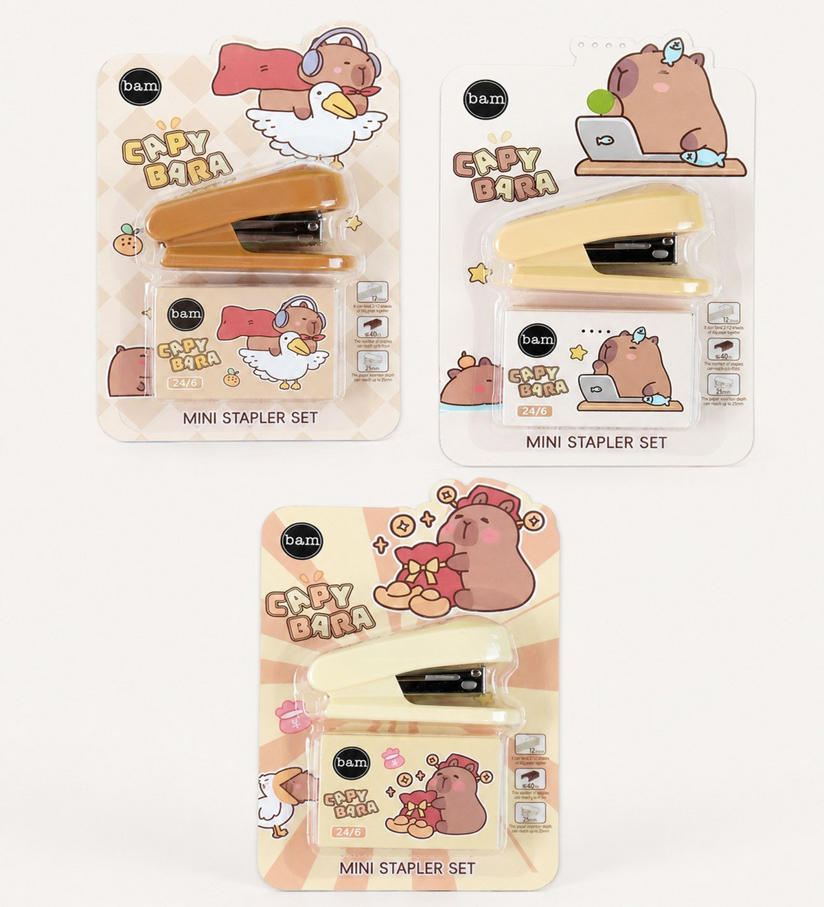 Capybara kapibara desenli mini zımba ve tel seti üç model Hediye Ofisi