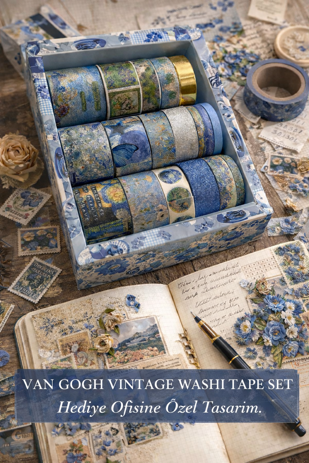 Hediye Ofisi Van Gogh 24’lü Vintage Washi Bant Seti | Bullet Journal & Scrapbook