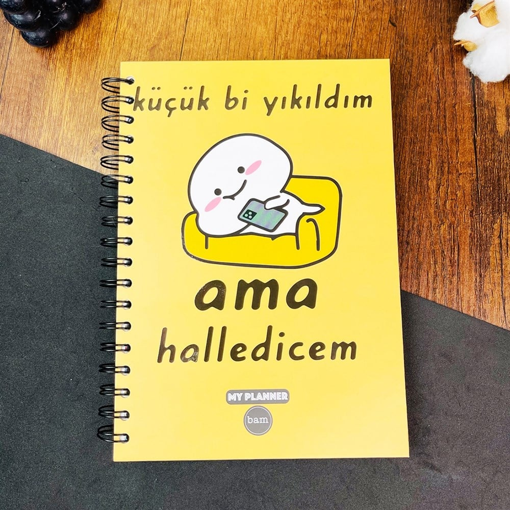 Küçük Bi Yıkıldım Ama Halledicem Tasarımlı Konuşan Ajanda Yıllık Planlayıcı