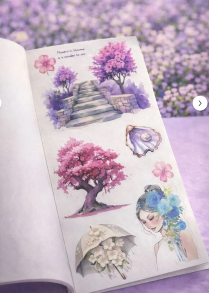 Floral Zarif Çiçekler Temalı Sticker Book– Bullet Journal ve Defter Süsleme İçin Retro Etiket Seti