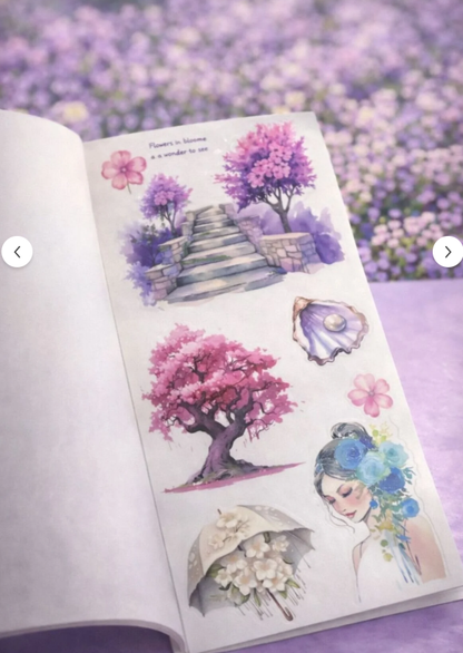 Floral Zarif Çiçekler Temalı Sticker Book– Bullet Journal ve Defter Süsleme İçin Retro Etiket Seti