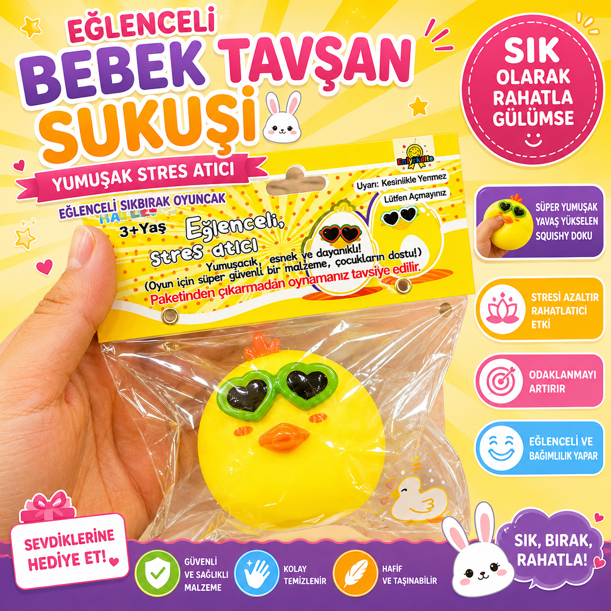 Bebek Ördek Squishy Jel Stres Oyuncağı – Yumoş Elastik Ördek Modeli Eğlenceli Sık Bırak Oyuncak