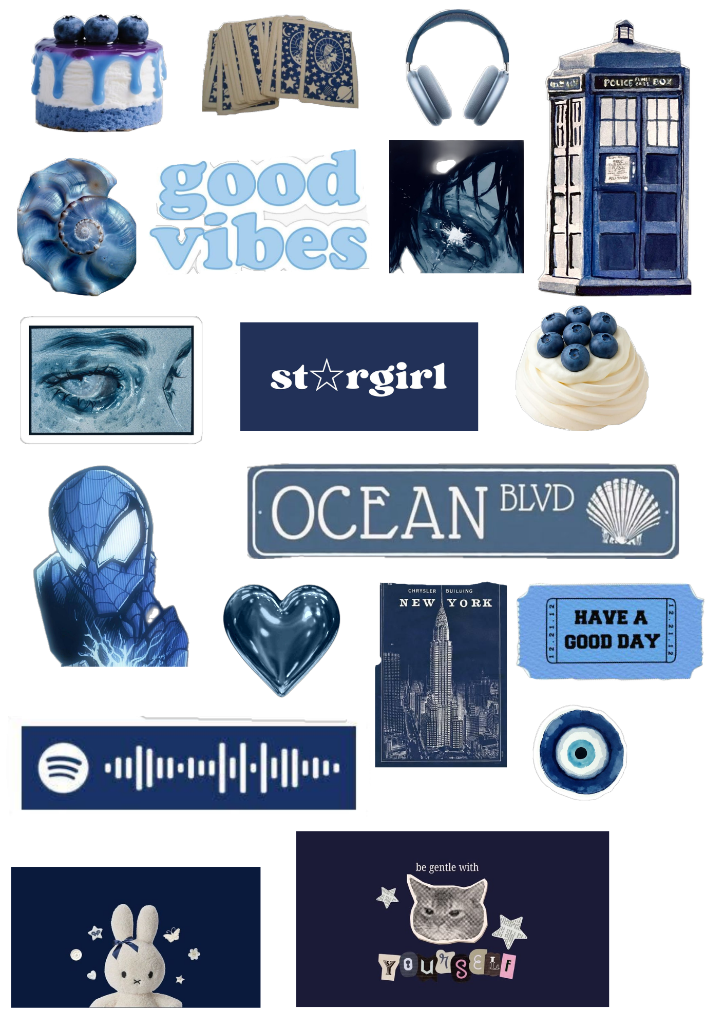 3Lü Blue Collection Retro Sticker, Çıkartma, Ajanda, Günlük, Planlayıcı, Bullet Journal ,Scrapbook