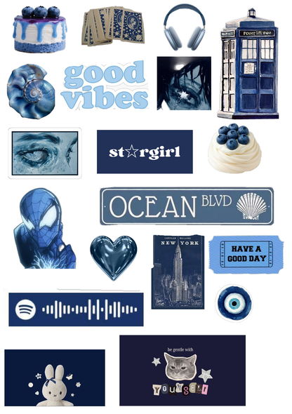 3Lü Blue Collection Retro Sticker, Çıkartma, Ajanda, Günlük, Planlayıcı, Bullet Journal ,Scrapbook