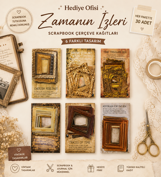 Nostaljik Çerçeve Scrapbook Süsleme Kağıt Seti 30 Adet