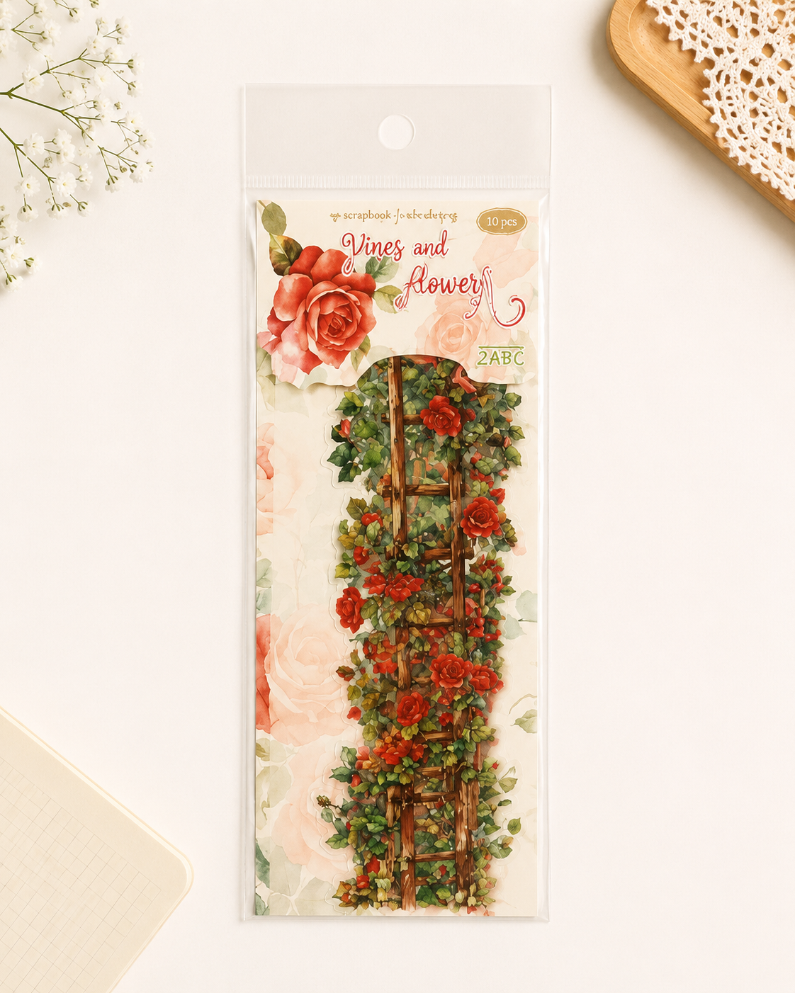 Şeffaf Romantik Çiçekler Scrapbook Sticker 10 Adet