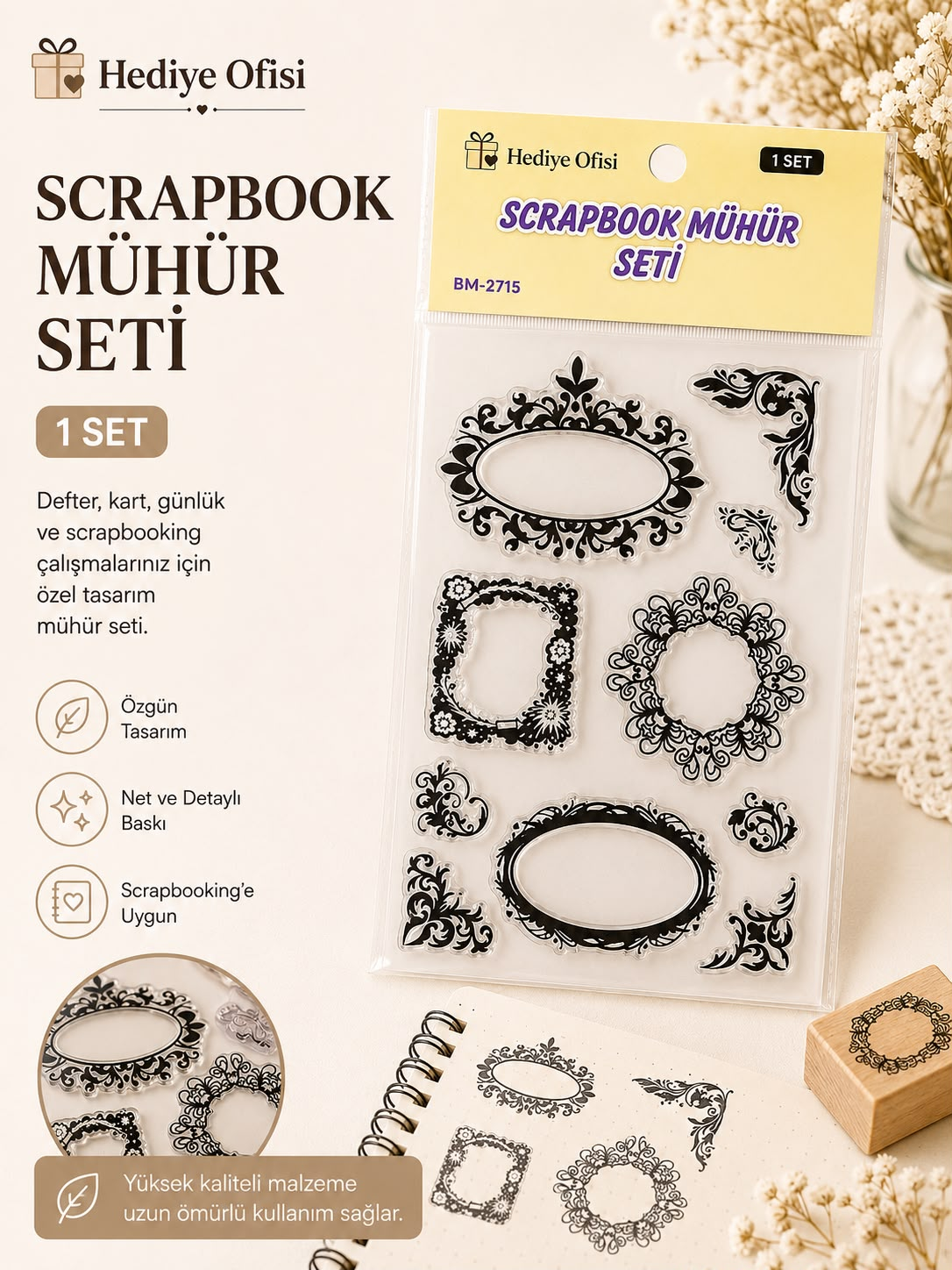 Şeffaf Silikon Scrapbook Mühür Seti 1 Adet  Çerçeve