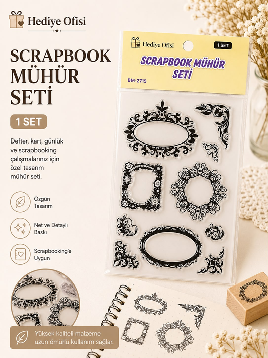 Şeffaf Silikon Scrapbook Mühür Seti 1 Adet  Çerçeve