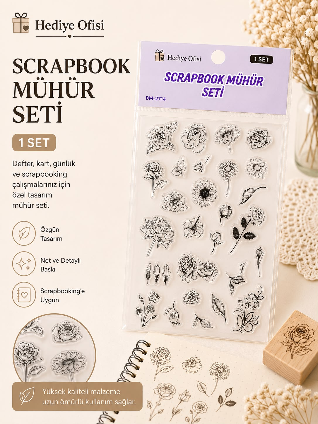 Şeffaf Silikon Scrapbook Mühür Seti 1 Adet -Çiçekler