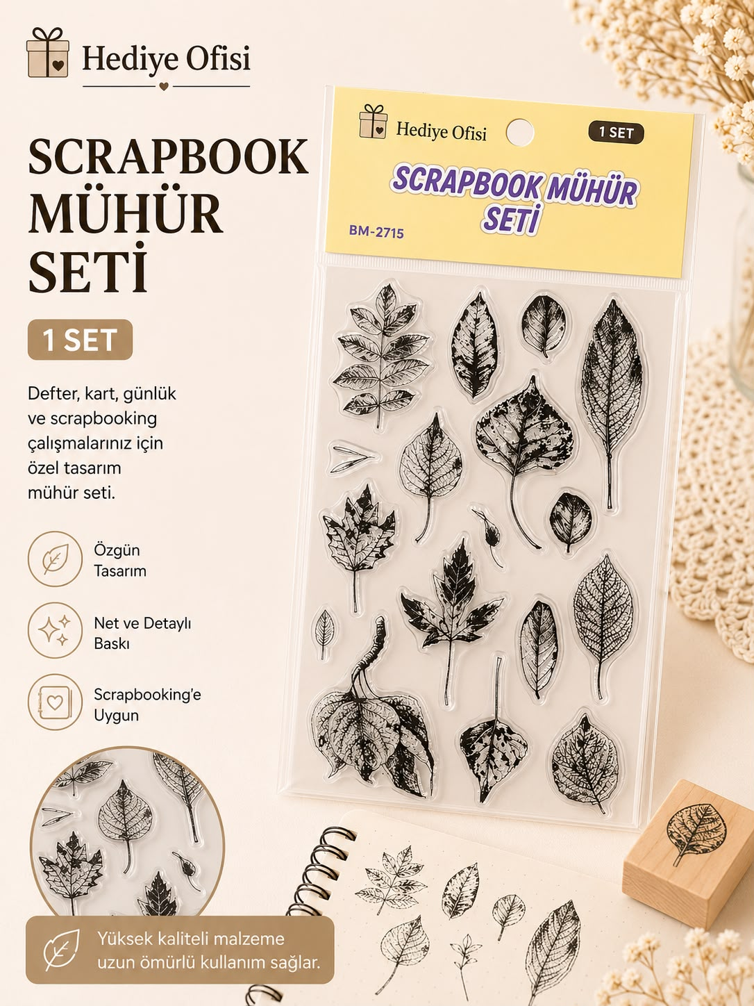 Şeffaf Silikon Scrapbook Mühür Seti 1 Adet -yapraklar