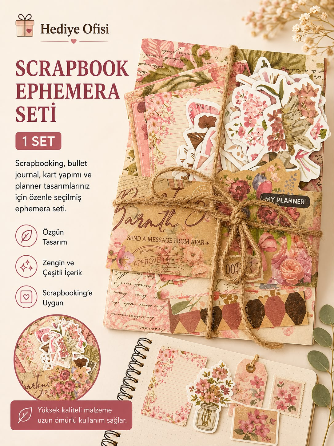 Vintage Scrapbook Başlangıç Dekoratif Kağıt Seti 100 Adet