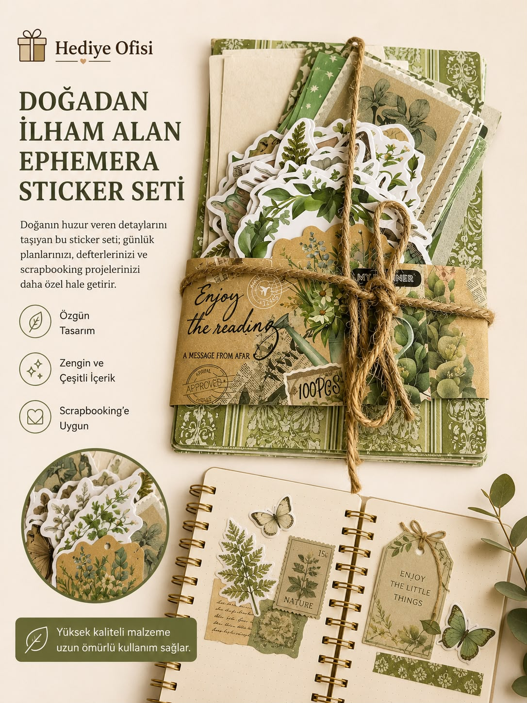 Vintage Scrapbook Başlangıç Dekoratif Kağıt Seti 100 Adet
