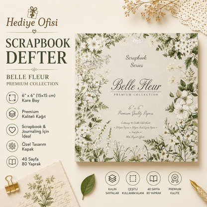 Scrapbook Desen Defteri 6x6 İnç - 40 Sayfa Vintage Journaling Defteri