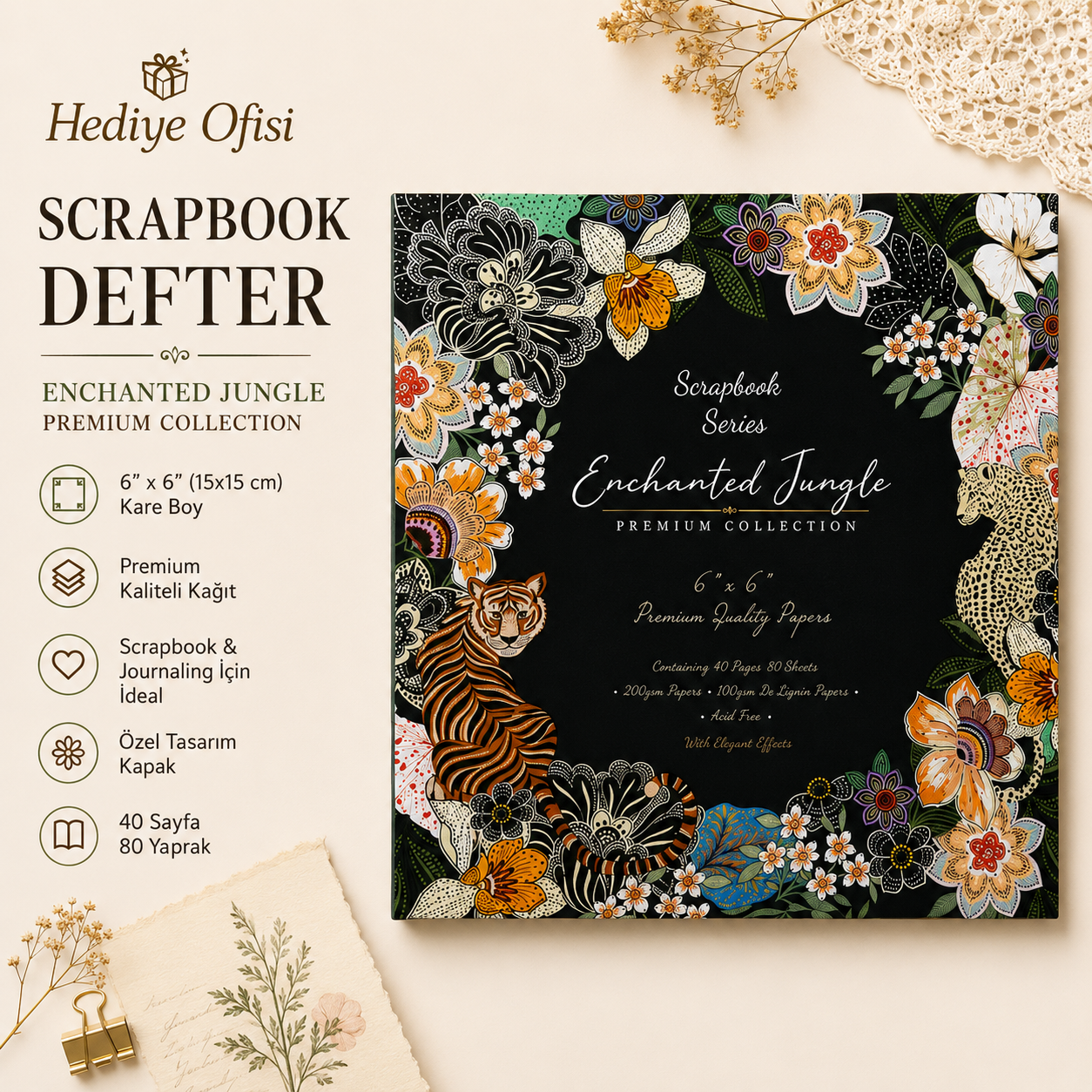 Scrapbook Desen Defteri 6x6 İnç - 40 Sayfa Vintage Journaling Defteri