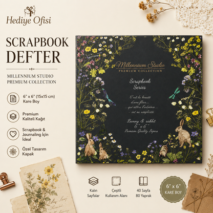 Scrapbook Desen Defteri 6x6 İnç - 40 Sayfa Vintage Journaling Defteri