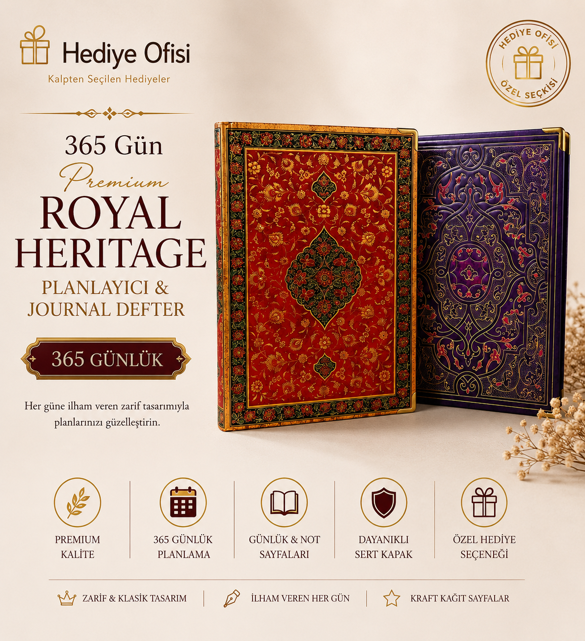 365 Gün Premium Royal Heritage Planlayıcı & Journal Defter