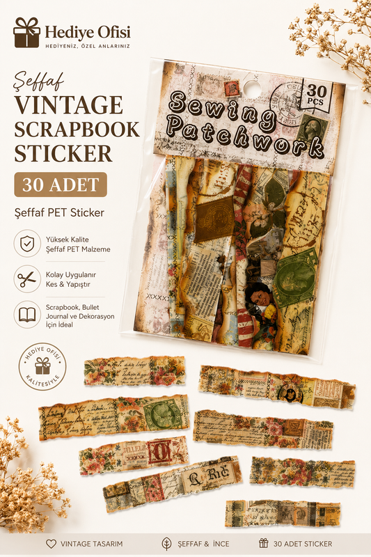 Şeffaf Vintage Scrapbook Sticker 30 Adet PET Dekoratif Journaling Kolaj Sticker Seti