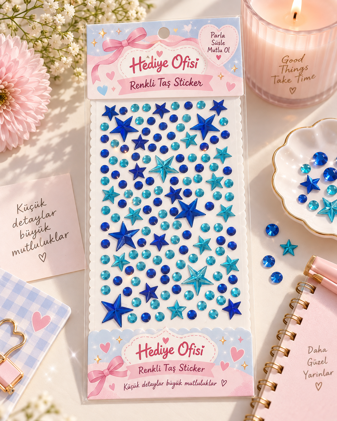 Renkli Yıldız Kristal Taş Sticker – Kendinden Yapışkanlı Dekoratif Süs Taşları