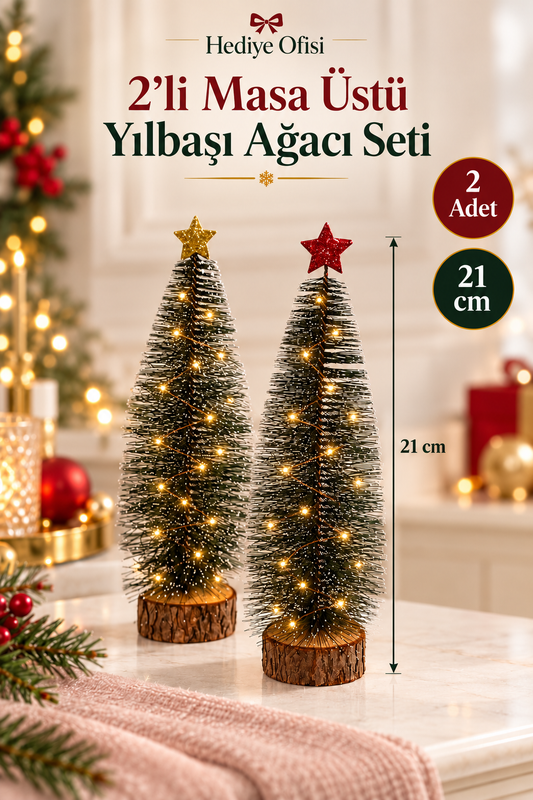 2’li Masaüstü Yılbaşı Ağacı 21 cm LED’li
