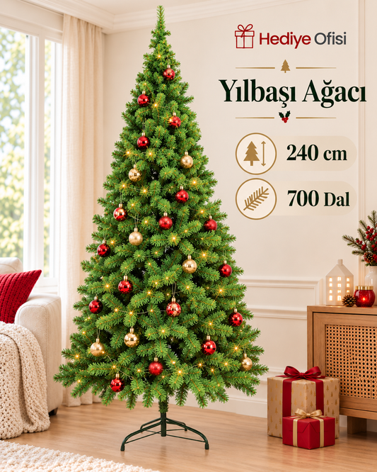 240 cm Yerli Üretim Lüks Yılbaşı Çam Ağacı 700 Dal
