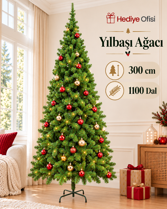 300 cm Yerli Üretim Lüks Yılbaşı Çam Ağacı 1100 Dal
