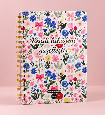 Kendi hikayeni güzelleştir çiçek desenli spiralli ajanda Hediye Ofisi
