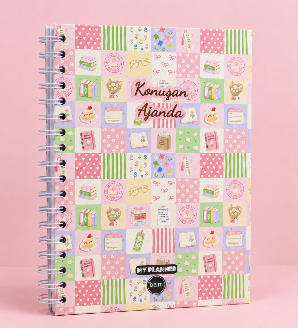Konuşan Ajanda pastel patchwork desenli spiralli ajanda Hediye Ofisi