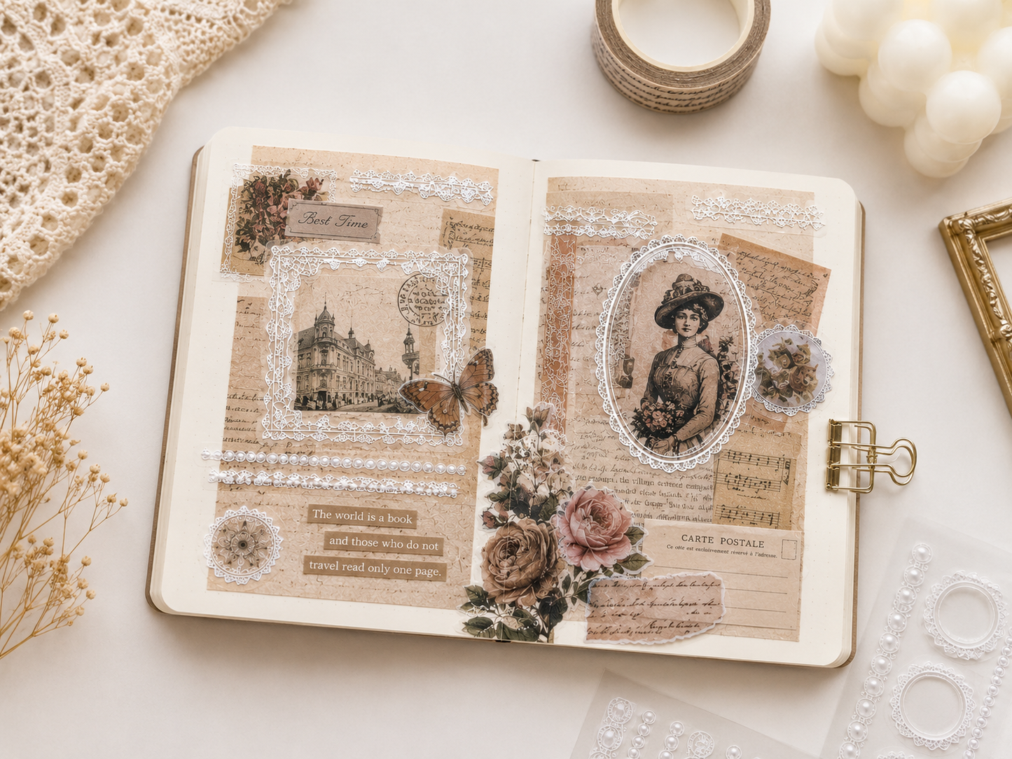 Vintage Dantel Scrapbook Sticker Set 6 Sayfa