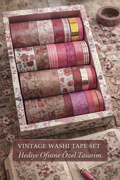Hediye Ofisi 24’lü Vintage Washi Bant Seti | Bullet Journal & Scrapbook